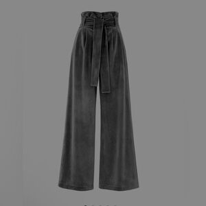 Wide Leg Paperbag Waist Pants with Self Tie - black